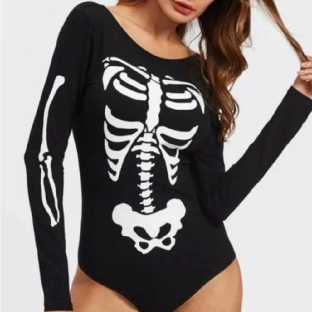 NEW Gaze Skeleton Black White Long Sleeve Bodysuit P5020